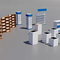 Various Store Display Shelves Featuring Wooden White And Blue Multi Tiered Designs