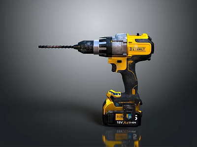 DEWALT Cordless Drill Yellow And Black Power Tool With Battery And Drill Bit 3d model