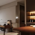 Modern Living And Dining Room Interior With Wooden Furniture Simple Decor And Lighting Elements