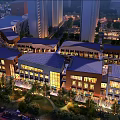 Bustling Modern Commercial Street Plaza With Illuminated Buildings Shops And Pedestrians