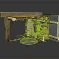 Industrial Scene Construction With Wooden Frame Metal Pipes Gear And Stools