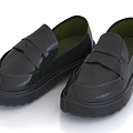 Black Patent Leather Loafers Shoes With Thick Sole Round Toe And Slip On Design