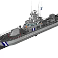 Hellenic Coast Guard Warship Sailing on Open Sea with Blue Stripe Design