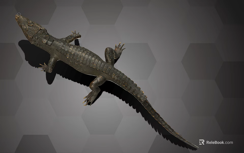 Detailed Aquatic Animal Crocodile With Scaly Texture On Hexagonal Background 3d model 