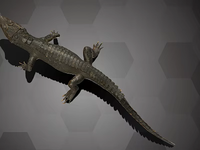 Detailed Aquatic Animal Crocodile With Scaly Texture On Hexagonal Background 3d model