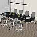 Modern Conference Table In Office Meeting Room With Ergonomic Chairs Laptop Potted Plants And Whiteboard