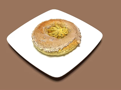 Golden Crusted Bagel With Sesame Seeds On White Square Plate Against Brown Background 3d model
