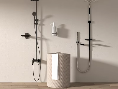 Modern Bathroom Shower System With Rainfall Top Head Handheld Sprayer And Towel Basket 3d model