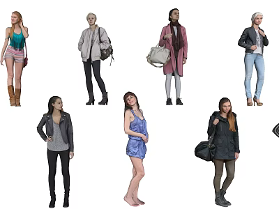Group of People in Various Fashionable Outfits and Casual Wear Styles 3d model
