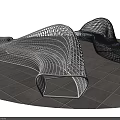 Modern Curved Outdoor Chair With Woven Structure In White And Black On Tile Floor