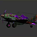Vibrant Graffiti Style Airplane Model With Colorful Green Purple Red Artistic Design