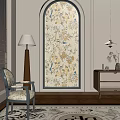 Elegant Floral Botanical Painting In Interior Space With Floor Lamp Chair And Wooden Cabinet