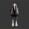 3D Rendered Standing Horse With Long White Mane Gray White Body And White Hooves