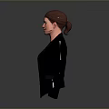 Realistic Female Upper Body With Black Blazer And Dark Top Against Gray Gradient Background