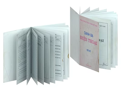 Vintage Open Telephone Directory Books With Yellowed Pages And Text Tables 3d model