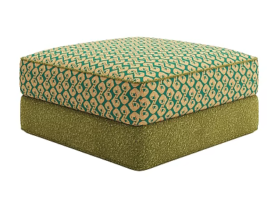 Comfortable Square Upholstered Ottoman With Green Beige Geometric Pattern And Solid Green Base 3d model
