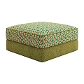Comfortable Square Upholstered Ottoman With Green Beige Geometric Pattern And Solid Green Base