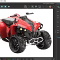 Red All Terrain Vehicle On Sandy Beach With Four Wheel Large Tires And Black Seat