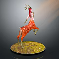 Anthropomorphic Deer Character With Red Spotted Body And Ornate Antlers On Grass Covered Base