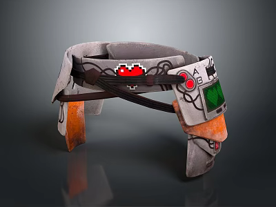 Retro Cyberpunk Grunge Gray Belt Featuring Pixel Art Red Heart Green Digital Display Orange Accents 3d model