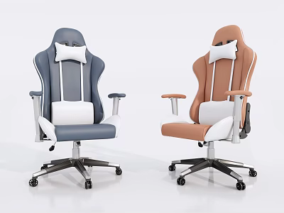 Modern Grey And Orange Leisure Chairs With Armrests White Cushions And Wheeled Base 3d model