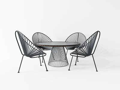 Modern Metal Woven Round Table and Chair Set with Four Stylish Chairs 3d model