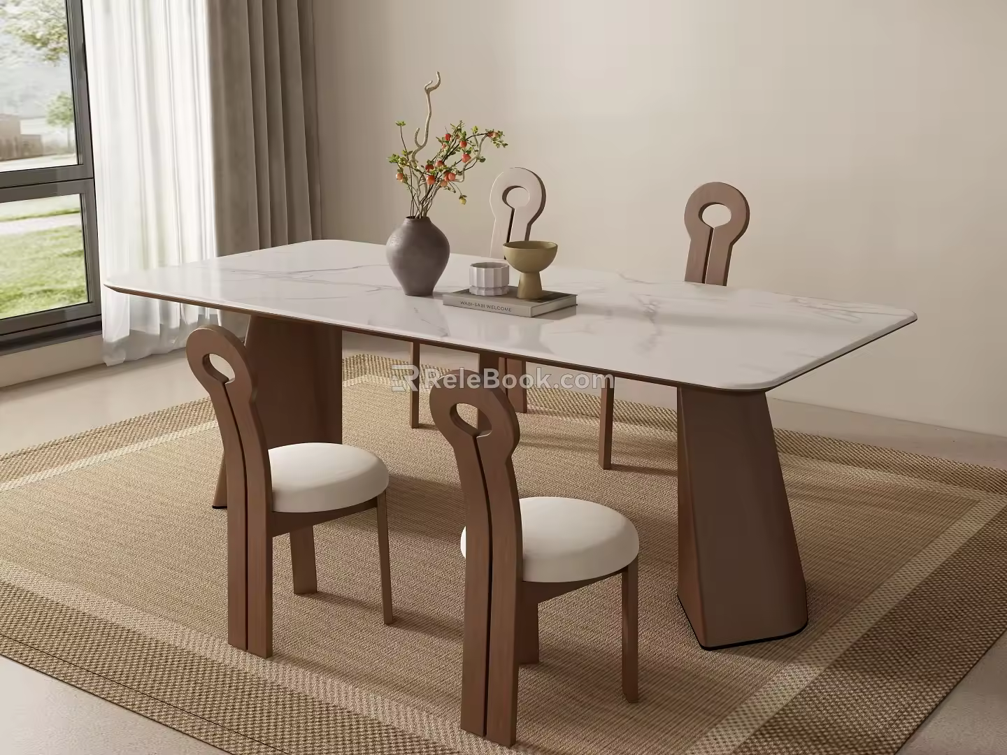 long dining table and chair 3d model