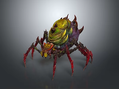 Sci Fi Fantasy Game Movie Character With Multiple Red Legs Green Purple Bumpy Body Texture 3d model