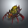 Sci Fi Fantasy Game Movie Character With Multiple Red Legs Green Purple Bumpy Body Texture