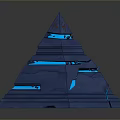 Futuristic 3D Blue Pyramid Landscape With Glowing Lines And Dark Gradient Background