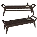 Woven Dark Brown Ottoman with Wooden Frame and Small Decorative Objects for Living Room
