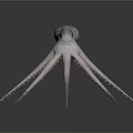 Silver Octopus Model With Long Tentacles And Gray Background Reflection