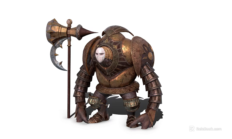 Game Movie Character Bronze Armored Warrior With Giant Axe 3d model 