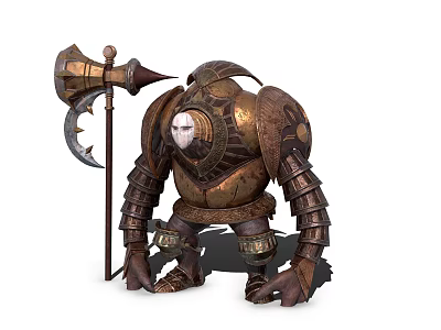 Game Movie Character Bronze Armored Warrior With Giant Axe 3d model