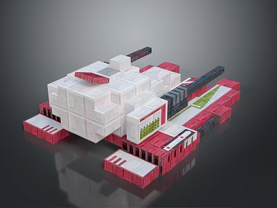 Futuristic Tank With Red And White Block Structure 3d model