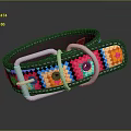 Colorful Woven Pet Collar With Geometric Patterns And Silver Metal Buckle Design