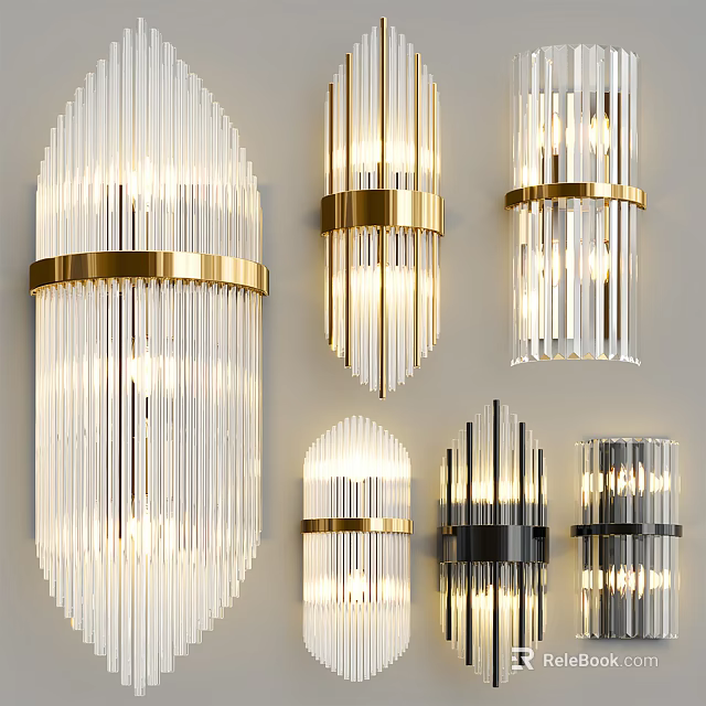 Modern Crystal Glass Wall Lamps With Brass Black Metal Frames And Lighting Fixtures 3d model 
