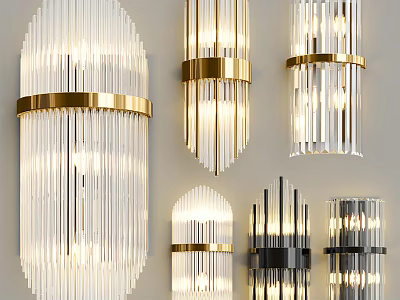 Modern Crystal Glass Wall Lamps With Brass Black Metal Frames And Lighting Fixtures 3d model
