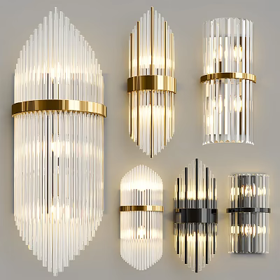 Modern Crystal Glass Wall Lamps With Brass Black Metal Frames And Lighting Fixtures 3d model