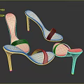 Women's Black Pink High Heel Sandals With Thin Heel And Strap Design