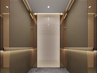 Modern Elevator Lobby Interior Design With Textured Walls And Warm Recessed Lighting 3d model