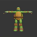 Green Turtle Character With Orange Mask Brown Arm Knee Pads Standing Arms Outstretched Holding Nunchucks