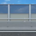Highway Road Infrastructure With Blue Noise Barriers White Guardrails And Vehicles On Asphalt