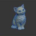 Yellow Sitting Cat Statue With Detailed Fur Texture On Dark Background