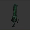 3D Rendered Green Fantasy Sword With Long Blade Glowing Patterns And Decorative Hilt