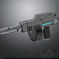 Futuristic Gray Gun 3D Model With Blue Glowing Stripe And Barrel Grip Design