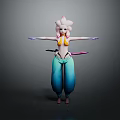 Game Movie Character With Pink Floral Hair Yellow Top And Blue Baggy Pants