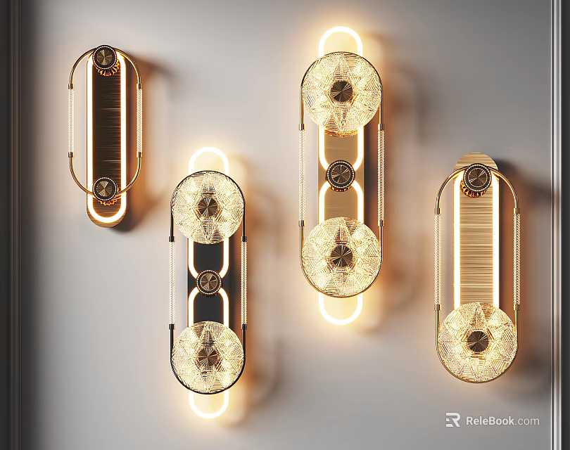 Modern Elegant Wall Sconces With Gold Metal Frames And Crystal Glass Shades 3d model 