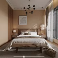 Modern Minimalist Bedroom Interior Design With Simple Headboard Wooden Walls Rattan Elements And Decorative Art