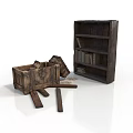 Vintage Wooden Storage Chest And Rustic Bookshelf With Carved Details
